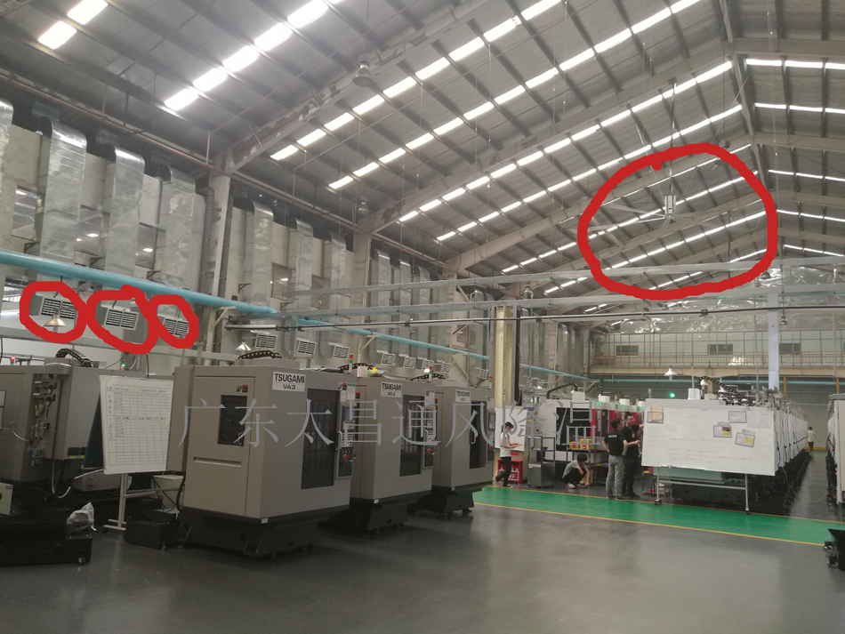 适用於高大廠房通風降溫的方案--扇機互補